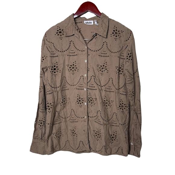MOLO Runa Eyelet Button Down Blouse Moth Grey sz 170/176 women S - Picture 2 of 10